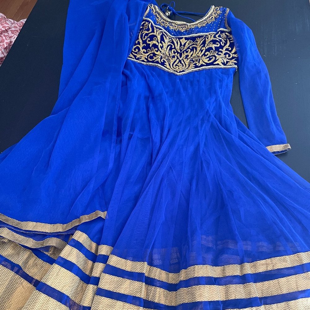 Blue and Gold Indian Anarkali Dress